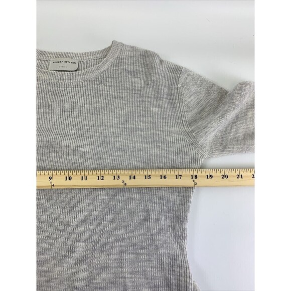 Modern Citizen Long Sleeve Sweater Dress Gray Bodycon Tie Waist Midi Ribbed Med - Picture 14 of 15